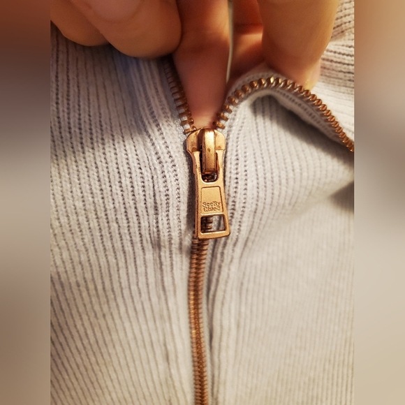 See by Chloe Light Grey Ribbed 1/4 Zip-Up SweatervPoncho. Oversized. M/L. - Picture 11 of 13